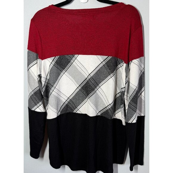 Maurices Women Buffalo Plaid Mixer Knit Top Large Colorblock Cabincore Cozy Fall - Picture 3 of 12